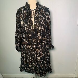 ZARA NWT Floral Black BOHO Dress size M drop waist ref 7521/236 tassels bohemian